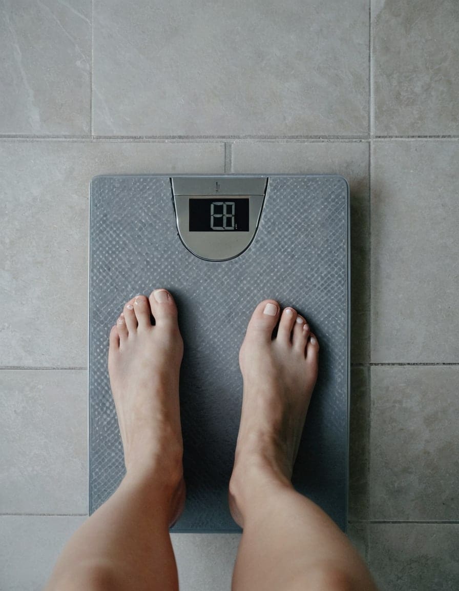 Bare feet on a bathroom scale
