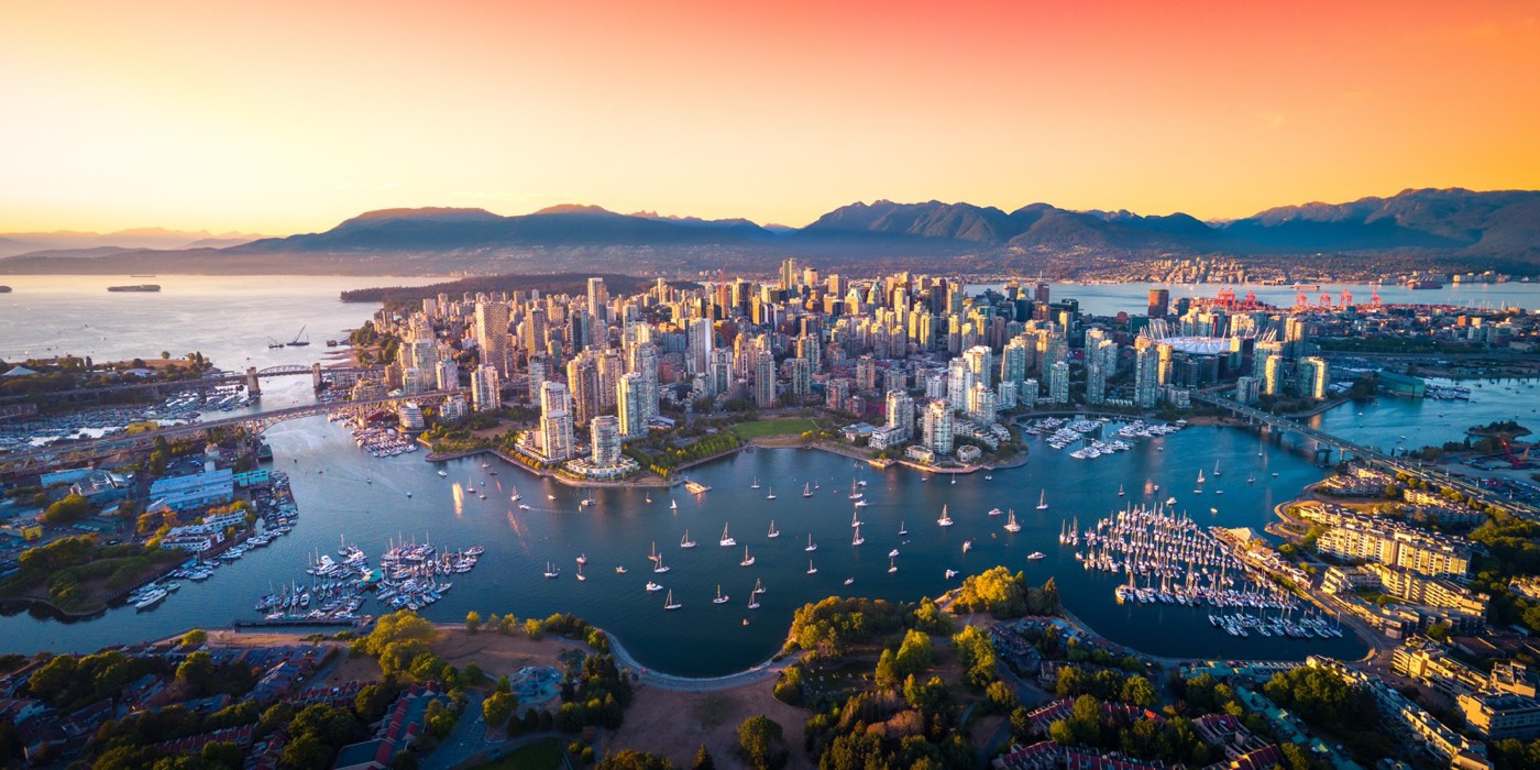 Vancouver skyline at dusk over the water